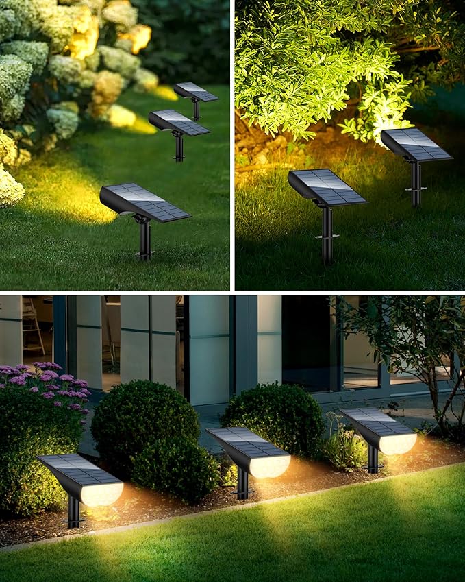 BAXIA TECHNOLOGY Solar Spotlights Outdoor Waterproof, 3 Lighting Modes Spot Lights Outdoor Solar Lights for Yard Pathway Driveway Landscape, Warm White, 4 Pack