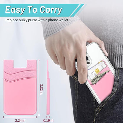 SHANSHUI Phone Card Holder, Double Silicone Cellphone Wallet Stick On Credit Card Holder Phone Pocket for Almost Smartphones & Case - Pink White Black /3pcs