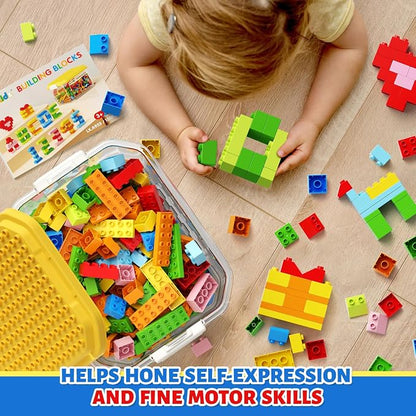 burgkidz 150PCS Jumbo Building Blocks with Clear Storage Box & Baseplate Lid - STEM Educational Toys for Toddlers 3+ Years, Compatible with Major Building Systems