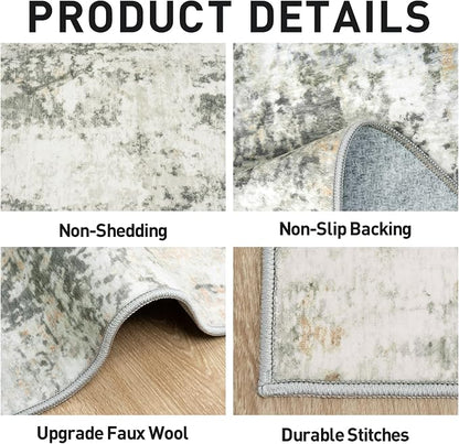 9x12 Area Rugs Washable Rug: Modern Abstract Living Room Rug Soft Anti-Skid Thin Carpet Indoor Floor Non-Shedding Carpets for Bedroom Dining Room Farmhouse Nursery Home Office Grey Brown