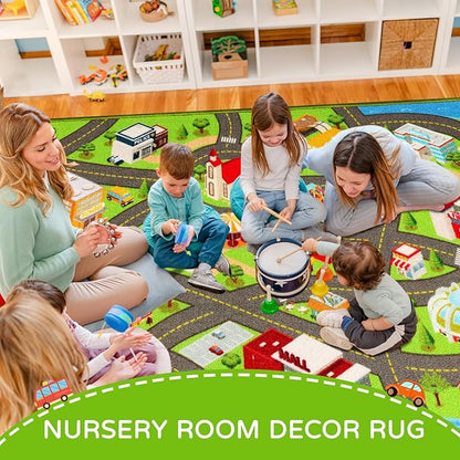 Kids Rugs Traffic Road Carpet for Car City Map Play Rug 3.3'×5' for Playroom Educational Mat Area Rug, Kid Playtime Collection Toddler Car Track Rug Cute Cartoon (City Road B, 39.4×59 in)