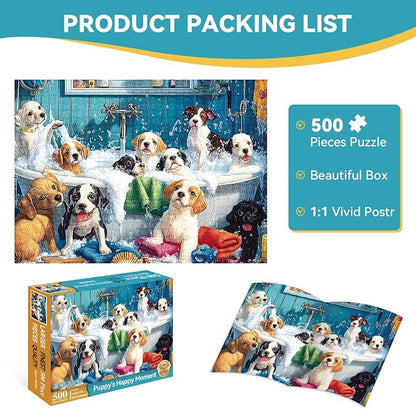 500 Piece Puzzle for Adults – Cute Dogs Bathing Jigsaw Puzzle for Adults, Kids & Seniors – Eco-Friendly Recycled Paper – Fun & Challenging Family Game Gift for Friends and Family (20.5 x 15 in)