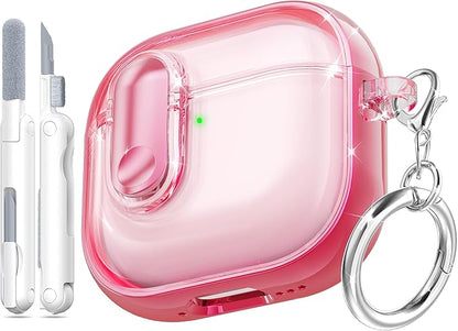 for AirPods 4th Generation Case 2024 with Bright Plated Bezel and Switches, Military-Grade Shockproof Transparent Anti-Yellowing for AirPods 4 Cover, Peach Pink