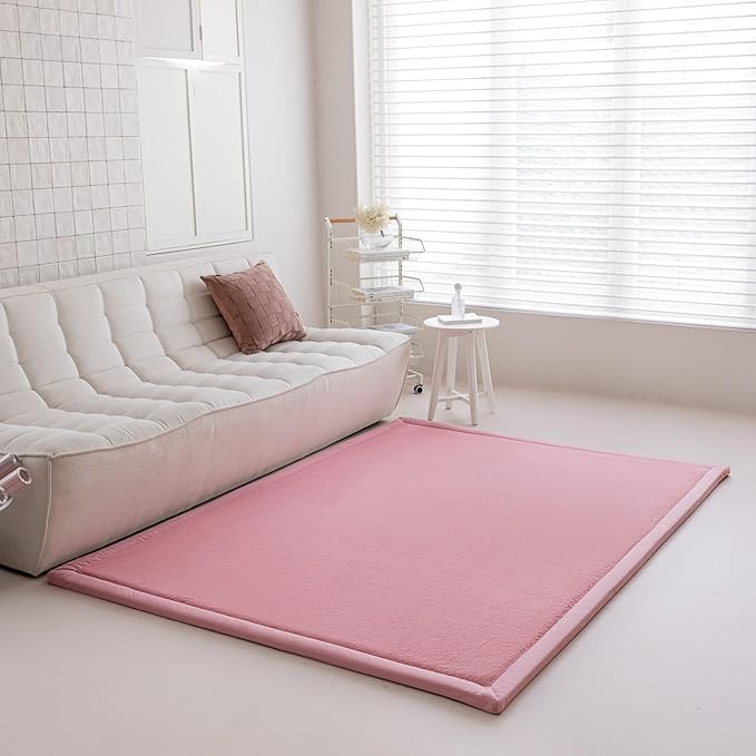 Faux Rabbit Fur Rug - 1.18" Thick Soft Fluffy Area Rug, Non-Slip Memory Foam Crawling Mat, Light Pink, 78"x110"