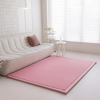 Faux Rabbit Fur Rug - 1.18" Thick Soft Fluffy Area Rug, Non-Slip Memory Foam Crawling Mat, Light Pink, 78"x110"