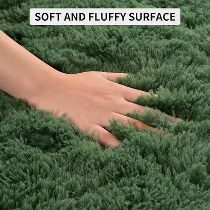 Tepook Fluffy Dark Green Rugs for Living Room Bedroom, 9x12 Soft Area Rug Forest Hunter Green Kids Girls Boys Rug, Indoor Plush Shaggy Non-Slip Carpet for Nursery Classroom Dorm Home Decor
