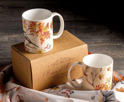 Maison d' Hermine Coffee Mug with Handles Tea Cups (12 Ounce, Pack of 2) | Fine Bone China Coffee Mugs for Hot Beverages Cappuccino Latte Home Restaurant Hotel Spring Summer -Kelim - Prairie
