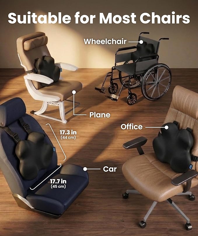 Elevate Series by Everlasting Comfort Lumbar Support Pillow for Office Chair - Memory Foam Back Cushion for Car Seat - Promotes Better Posture, Back Pain Relief - Ideal for Gaming and Desk Chairs