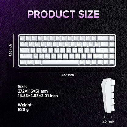 DIERYA DK68 60% Wireless Mechanical Gaming Keyboard, 3-Mode, Bluetooth 5.0/2.4G/USB-C, RGB Backlit, 68-Key Compact Mini for Windows, Mac, Linux - Linear Red Switch - White