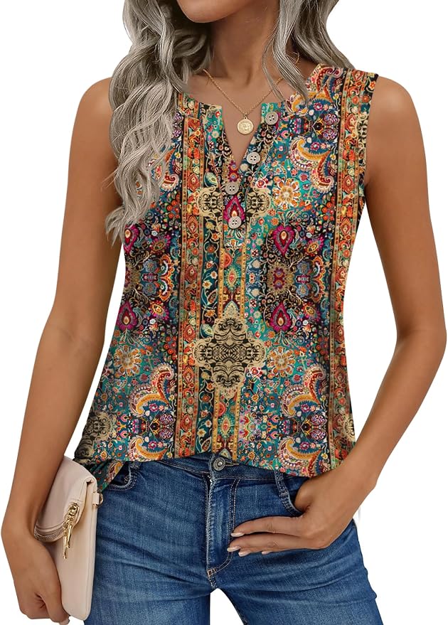 Zeagoo Womens Tank Tops Summer Sleeveless Tops Loose Button Henley Shirts Crew Neck Dress Casual 2026 Clothes