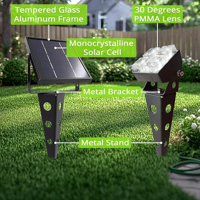 Solar Spot Lights Outdoor Waterproof IP65 Landscape Spotlights with Metal Stake 42ft Cable 3-in-1 Cool White Auto On/Off Dusk to Dawn Uplights for Flag Pole Trees Garden Yard Landscape Downlight