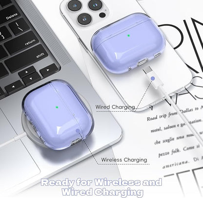 for Airpods Pro 2nd/1st Generation Case Cover, Compatible with Airpods Pro Case 2nd Gen USB C Charging Port, Clear Soft Transparent Military Grade Shockproof Case, Clear Purple