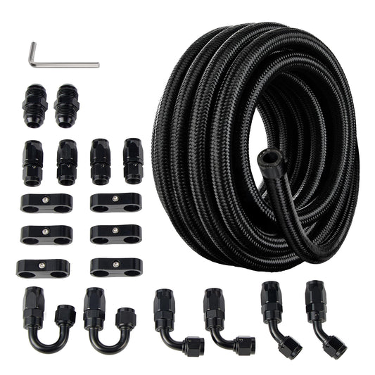 EVIL ENERGY 6AN Fuel Line Kit, 6AN Nylon Braided Fuel Line Hose Fitting Kit CPE 16FT Black