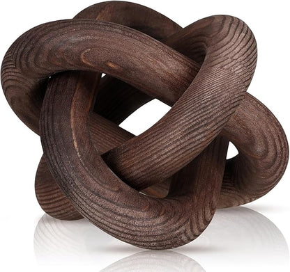 Yalikop 3 Link Wood Knot Decor Rustic Home Décor Accents Hand Carved Coffee Table Decoration, Boho Chain Link Decoration, Modern Shelf, Rustic Objects for Home Living Room Bedroom(Black Walnut)