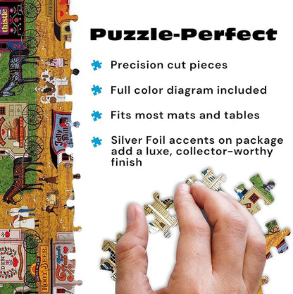 Buffalo Games Charles Wysocki Storin Up 1000 Piece Jigsaw Puzzle - Silver Select, 26.75 x 19.75 in, with Poster - 1000 Piece Puzzle for Adults - Americana Village Scene - Foil Accent Box