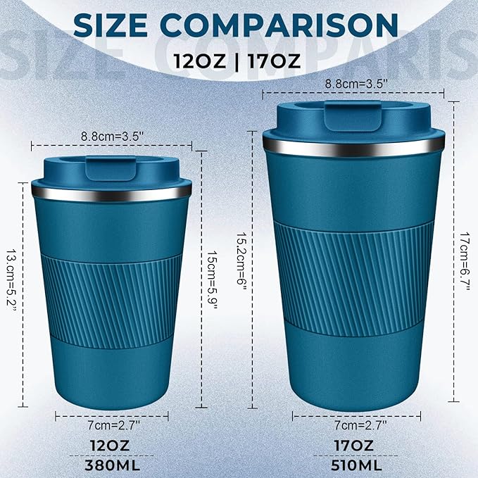 Insulated Coffee Tumbler 17 oz, Stainless Steel Coffee Mug with Lids, Travel Coffee Mug Leak Proof, Double Wall Vacuum Insulated Reusable Coffee Cup, Keep Drinks Hot and Cold (Deep Teal, 17 Ounces)