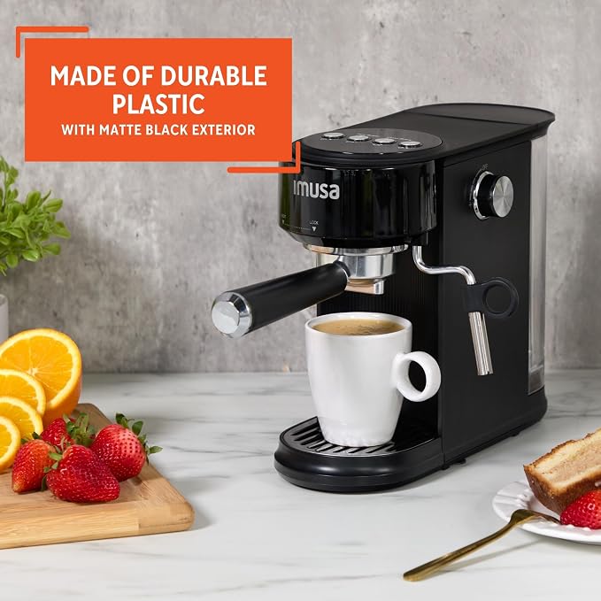 IMUSA 1 or 2 Cup Electric Slimbrew Espresso Cappuccino Coffee Maker, Black | Matte Finish, 20 Bar Pump, Milk Frother, Fast Heating, Hot or Iced Drinks, Home Baristas