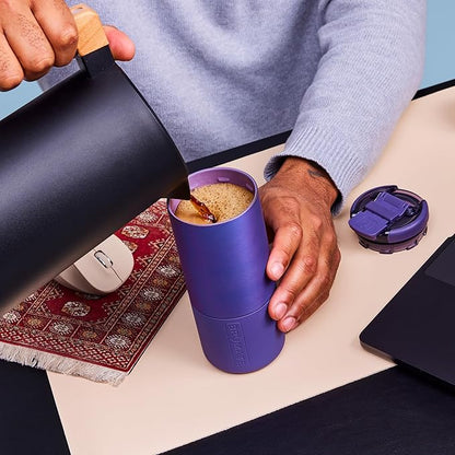 BrüMate Strova 18oz 100% Leakproof Insulated Coffee Mug | Ceramic-Lined Interior | Built-In Silicone Sleeve for Travel | Locking Flip Lid (Java)