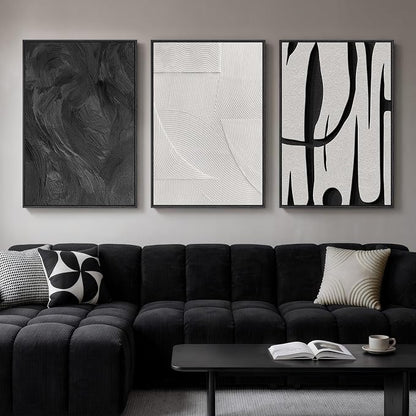 Large Framed Black and White Wall Art for Living Room, 3 Piece Abstract Canvas Prints Paintings, Modern Minimalist Artwork for Walls, Pictures Wall Decor for Office Dining Room Bedroom, 24x36 In