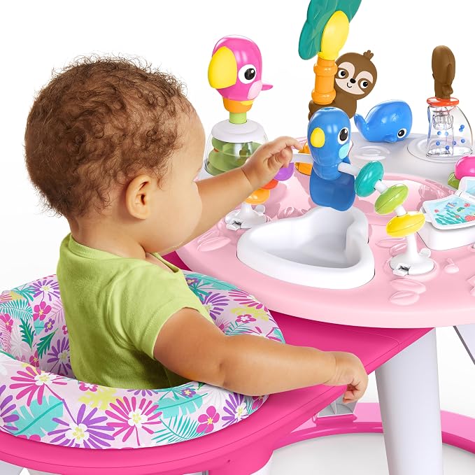 Bright Starts Around We Go 2-in-1 Baby Walker, Discovery Activity Center and Table, Tropic Coral, Ages 6 Months+