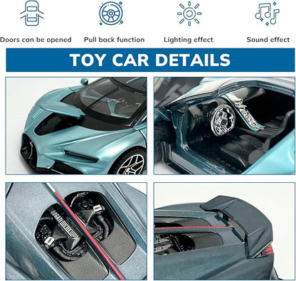 Car Toys for Boys 1 32 Diecast Cars Collectibles Car Model Kit,Metal Toy Car for Boys and Girls,Pull Back Cars with Lights and Sounds,Cars for Kids Ages 3-5（Blue）