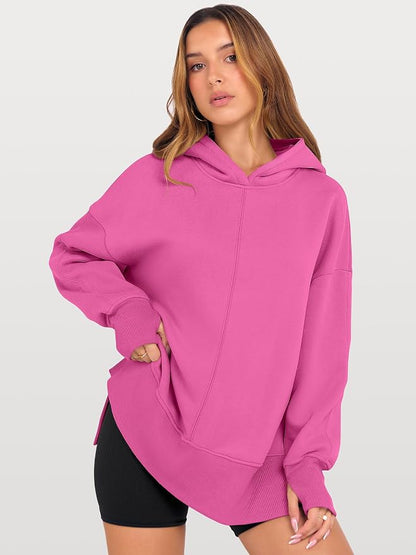 ANRABESS Womens Oversized Hoodies Long Sleeve Fleece Side Slit Hooded Sweatshirts Pullover 2026 Fall Outfits Y2K Clothes