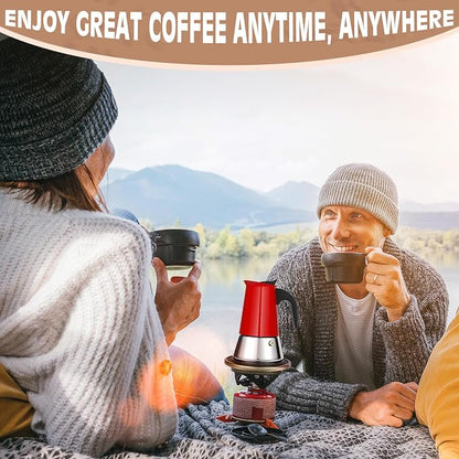 4 Cup Stainless Steel Moka Pot, 200ml Stovetop Espresso Maker, Red | 304 Stainless Steel Mocha Pot, Induction Compatible, Greca de Cafe, Cuban and Italian Coffee Maker
