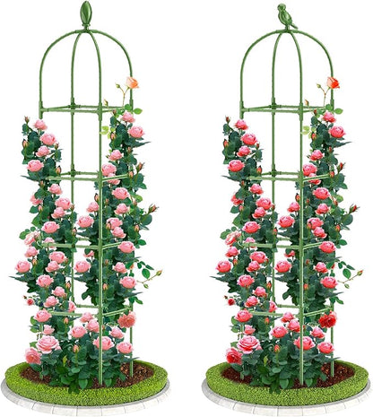 2 Pack Garden Obelisk Trellis, 70IN Tall Plant Support for Climbing Vine, Metal Covered Plastic Rustproof Heavy Duty Rose Trellis Indoor Outdoor (Green, 70 * 11.8 * 11.8IN（H*W*L）)
