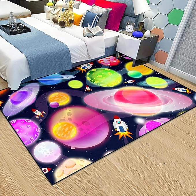 Solar System Rug - Space Rug Galaxy Area Rugs for Kids Bedroom Kids Play Rug Outer Space Carpet Space Rug for Boys Room Planet Carpet for Kids Space Themed Bedroom Decor,3'×5'