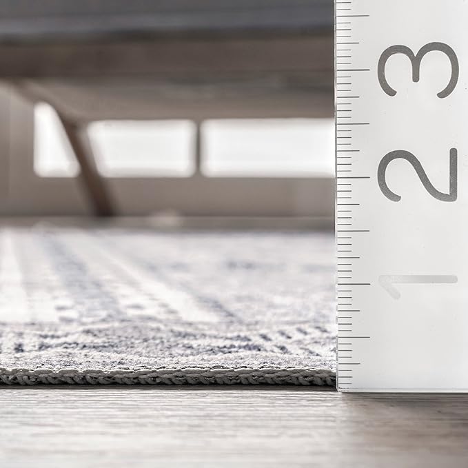 nuLOOM Jenine Southwestern Machine Washable Ultra Thin Area Rug, 4x6, Grey