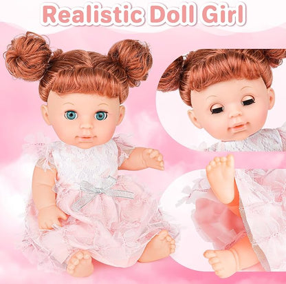 deAO 11 Inch Girl Doll with Hair and Accessories Baby Girl Dolls Toy Set Fashion Doll with Long Fine Hair and Dresses, Shoes, Comb & Hair Dryer Baby Girl Playset