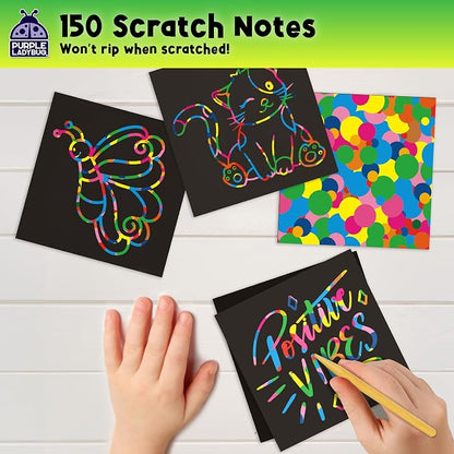 PURPLE LADYBUG Scratch Art for Kids - 150 Rainbow Scratch Art Mini Notes Arts and Craft Supplies, Crafts for Kids Ages 4-12, Summer Activities for Kids Camping & Summer Crafts