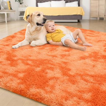 Tepook Orange Area Rugs for Living Room Bedroom, 5x8 Fluffy Shaggy Fuzzy Rug for Kids Room, Large Plush Shag Carpet for Nursery Dorm Classroom Playroom Home Decor Aesthetic