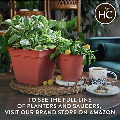The HC Companies 8 Inch Eclipse Round Planter Pots with Drainage Holes & Attached Saucer, Lightweight UV-Resistant Plastic Indoor Outdoor Planters, 4-Pack Flower Pots for Garden & Home Decor, Peridot