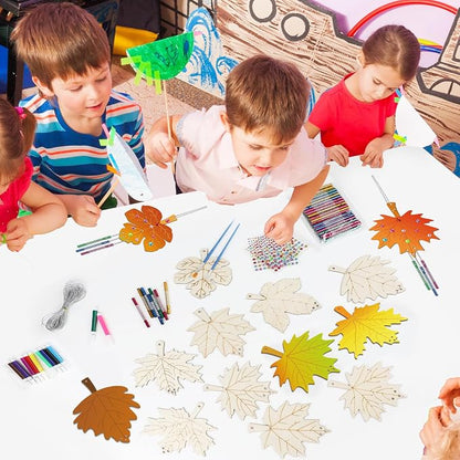 gisgfim 16 Pack Fall Wind Chime Kits for Make Your Own Maple Leaves Wind Chime Wooden DIY Arts and Crafts for Thanksgiving Autumn Party Decorations Supplies Birthday Favor