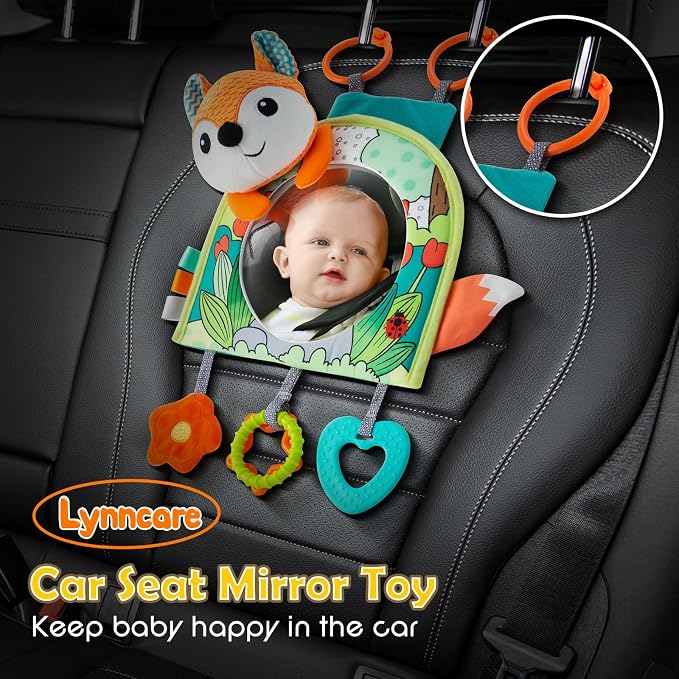 Lynncare Car Seat Toy, Baby Car Mirror Toy for Rear Facing, Travel Baby Activity Center with Hanging Engaging Toys for Infants Babies 0-6-12-18 Months Boy Girl