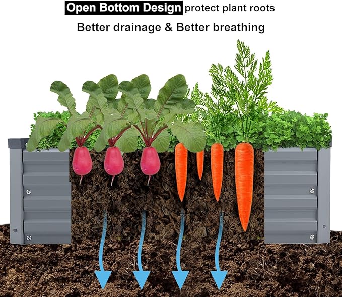 2 Pack 6x3x1FT Galvanized Raised Garden Beds Kit Outdoor Metal Gardening Planter Box for Vegetable Elevated Flower Herbs,Gray