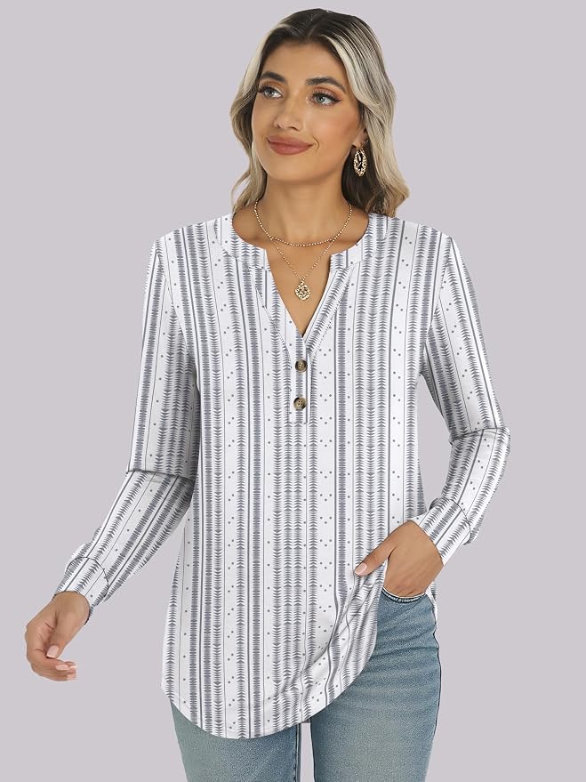 ANRABESS Women's Long Sleeve Shirts 2026 Spring Fashion Dressy Casual Tops Trendy Henley Blouses Cute Work Outfits Clothes