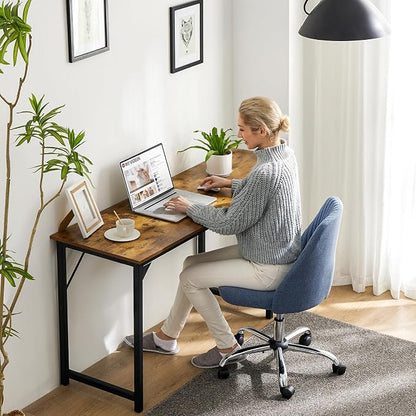 Sweetcrispy 63-Inch Small Computer Desk for Bedroom, Brown | Gaming Writing Work and Study Desk for Home Office, Sturdy Metal Frame and Compact Modern Design with X-Shaped