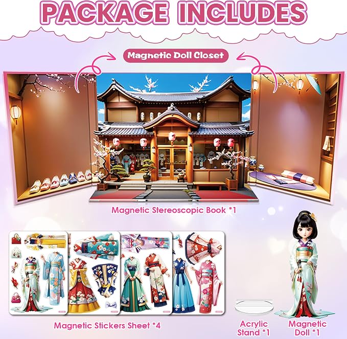 Magnetic Dress Up Dolls for Girls - Princess Magnet Paper Dolls Book with 3D City Buildings - Travel Car Trip Quiet Book Game Toys Easter Birthday Gifts for Kids Toddlers Ages 3 4 5 6 7(Style C)