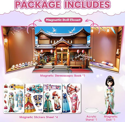 Magnetic Dress Up Dolls for Girls - Princess Magnet Paper Dolls Book with 3D City Buildings - Travel Car Trip Quiet Book Game Toys Easter Birthday Gifts for Kids Toddlers Ages 3 4 5 6 7(Style C)