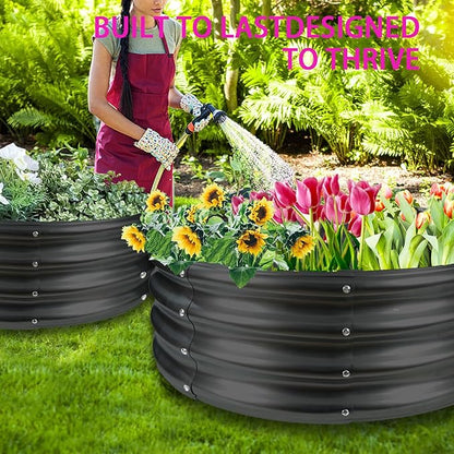 Round Galvanized Steel Fire Ring/Fir Pit for Outdoor/Durable Round Galvanized Steel Raised Garden Bed for Planting-2.67×2.67×1FT,0.8MM Thick (32 ins Diameter x 12 ins high, Black)