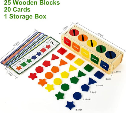 Lynncare Wooden Montessori Toy for 1 2 Year Old, Shape & Color Sorting Matching Toy with Box for Toddlers 1-3, for 1 2 3 Year Old Boy Girl Gifts