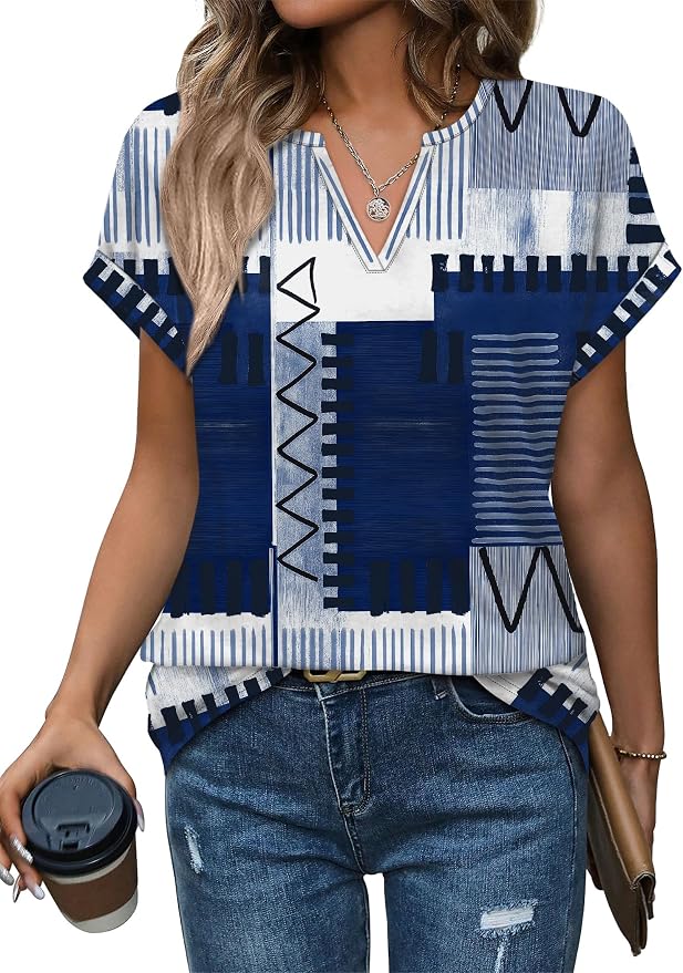 Womens Tops Dressy Casual V Neck Rolled Sleeve T Shirts Fashion Clothing Business Casual Outfits Beach Vacation Clothes