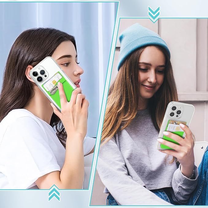 SHANSHUI Card Holder for Phone Case, Silicone Sticky Sleeve Pocket Stick on Business ID Credit Card Cell Phone Wallet Fitting for iPhone, Android & Most Smartphones, 5 PCS Grey White Yellow Green Pink