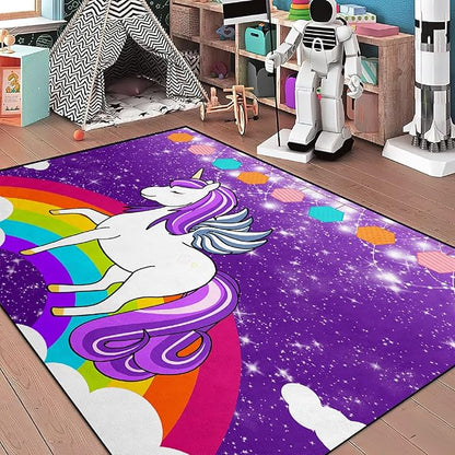 Unicorn Rugs for Girls Bedroom Large Purple Unicorn Rugs for Girls Bedroom Floor Mat Unicorn Floor Rugs for Girls Bedroom for Living Room Dorm Bedroom Home Decor, 5'×7'