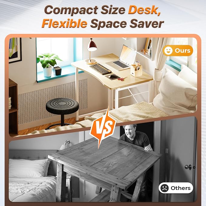 Huuger Folding Desk for Small Spaces, 31.5 Inch Foldable Computer Table, Easy Assembly, for Home Office, Study, Bedroom, Dorm, Space Saving, Small Writing Work Office Computer Desk, Oak