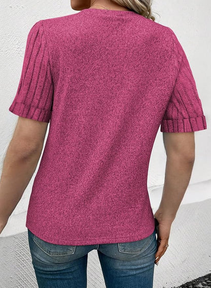 SHEWIN Women's Short Sleeve Summer Tops Crewneck Knit Solid Loose Casual Basic T Shirts Tee Blouses