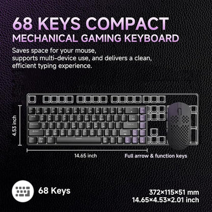 DIERYA DK68 60% Wireless Mechanical Gaming Keyboard, 3-Mode, Bluetooth 5.0/2.4G/USB-C, RGB Backlit, 68-Key Compact Mini for Windows, Mac, Linux - Linear Red Switch - Black