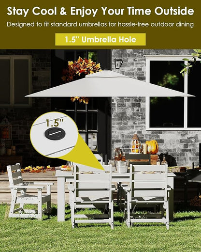 GREENVINES Outdoor Dining Table | 67’’ | HDPE | Rectangle Tables for 6 | All-Weather | Umbrella Hole | Patio Furniture | for Poolside Backyard Garden | Grey